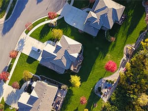 HVAC Service Area in North Tarrant County Aerial view of residential neighborhood in Tarrant County service area