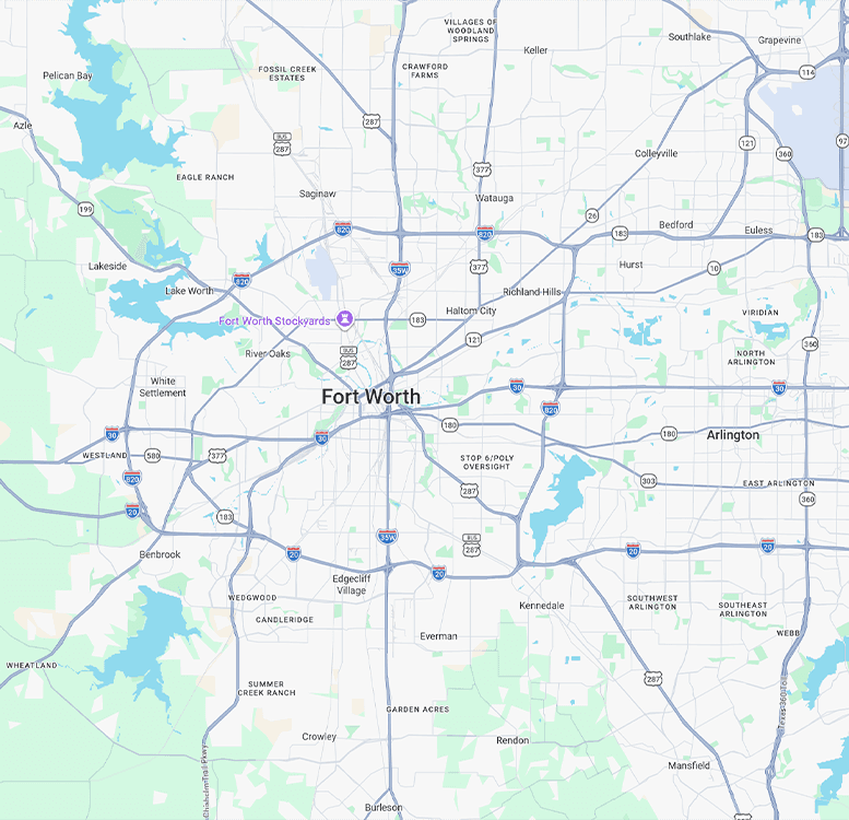 HVAC Service Area in the Mid-Cities & Arlington Texas area Service area map showing North East Tarrant County and surrounding North East Tarrant County cities